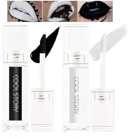Black Matte Lipstick Set,Halloween Makeup Lip Stain 2 PCS - White and Black,Long-lasting Nonstick Cup Smudge Proof Lip,Velvet Goth Makeup Highly Pigmented Smudge Proof Waterproof Lip Gloss