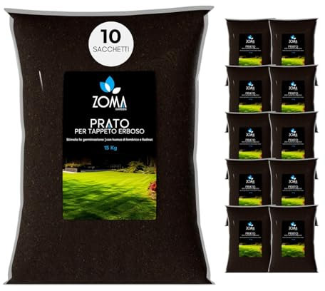 ZOMA Terriccio per Prato di Qualità Superiore, Terriccio prato specifico per la germinazione, con Sabbia, Radinat e Humus di Lombrico - Terra prato Ideale per sementi e prati in zolle - 150KG