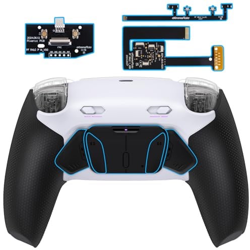 eXtremeRate RISE4 Plus MAX Remap Kit für ps5 Controller BDM-010/020, Re-Design Gummiert Griff Rückgehäuse&Back Paddles Aufsatz&Einstellbar Clicky Trigger Modul Kit für ps5 Controller-Schwarz Weiß