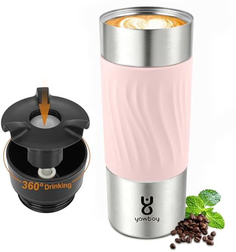Yawbay Coffee Cup Travel Mug 360°Drinking,510ml Travel Coffee Mug Leakproof,Insulated Travel Mugs for Hot and Cold Drinks Spill Proof(Pink)