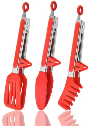 3 Pezzi Pinze Da Cucina, 26.5cm Pinze Cucina Silicone, Utensili Cucina Acciaio Inox, Pinza Per Friggitrice Ad Aria Pinze Per Alimenti Per Grigliate, Insalate, Pasta E Sottaceti