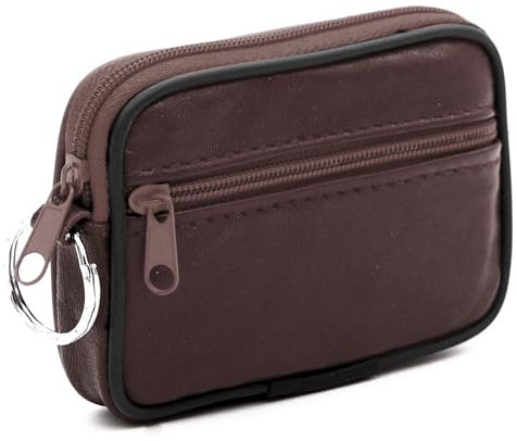 Charmoni - Portefeuille Homme - Porte Monnaie - Multi Poches - Fermeture éclaire - en Cuir véritable - pour Homme (Marron foncé)