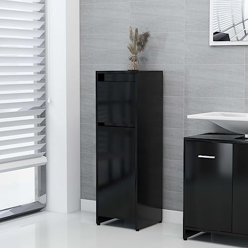 Myheimly Badezimmerschrank mit 2 Fächern 1 Schublade 1 Tür Midischrank Badschrank Badregal Badmöbel Schrank Badezimmer Regal Schwarz 30x30x95 cm Holzwerkstoff