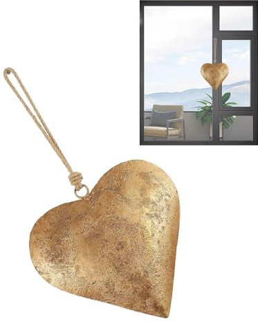 Wandschmuck in Herzform aus Metall in Antik-Gold-Finish – Eisenornament mit Herzglocke | Wandkunst im Vintage-Stil mit Seil zum Aufhängen für die perfekte Dekoration