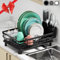 SPUSEN Dish Drainer Rack, Space-Saving, Stainless Steel, Dish Racks for Kitchen Counter, Drainboard (Black L)
