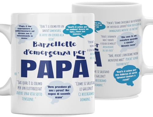 Vulfire Tazza Papà Barzellette Idee Regalo Simpatiche per la Festa del papà - Uomo compleanno Idee regali per Padri originale per lui Natale Colazione Cucina (Ceramica - Bianco)