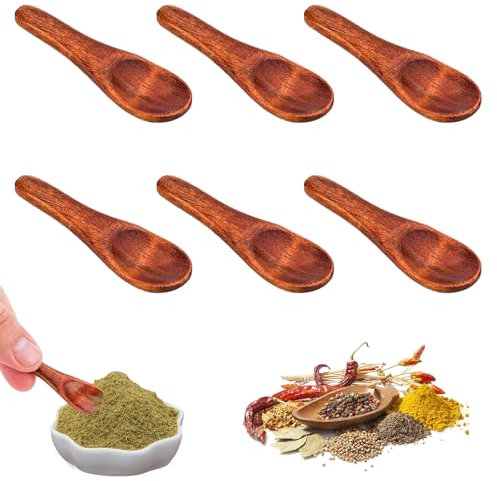 6 Stück Holzlöffel Klein,6cm Mini-Gewürzlöffel,Mini Löffel,Kleine Holzlöffel,Gewürzlöffel,Holzlöffel Honig,Holzlöffel Für Badesalz,Gewürze,Gewürze,Zucker,Tee, Eiscreme (Dunkelbraun)
