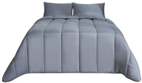 OHS King Size Duvet 10.5 Tog Coverless Duvet, Soft Warm Microfibre Fabric Comfortable For All Season Coverless Duvets Washable King Duvets with 2 Pillowcases, Grey