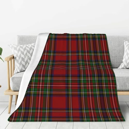 asbwuo Rot-grün Karierte Anti-Pilling-Decke aus Flanell mit Gittermuster, doppelseitig, für Zuhause und unterwegs, 203 x 152 cm