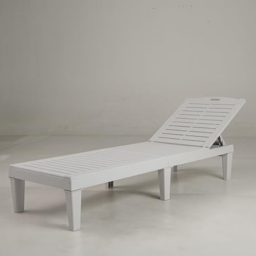 COSTWAY Lot de 2 Bains de Soleil, Chaise Longue Jardin Exterieur, Dossiers Réglables en 4 Positions, Charge 160 kg, 6 Pieds de Soutien, Transat Jardin pour Deck Plage Piscine, 156 x 55 x 83 cm (Blanc)