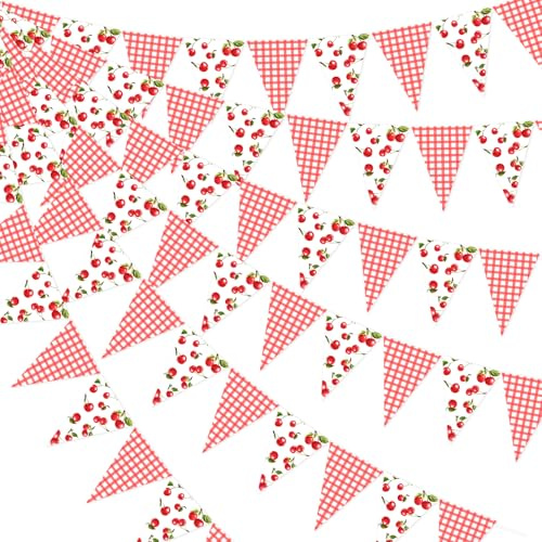 Wimpelkette mit Aufschrift She's the Cherry on Top, mit Kirschmotiv, für Babyparty, dreieckige Wimpelkette, Banner für Kirsche, Geburtstag, Junggesellinnenabschied, Brautparty, Partyzubehör, 3 Stück