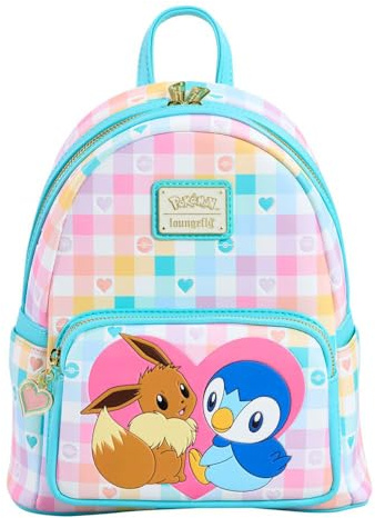Loungefly Pokémon Mini Backpack, Piplup and Eevee Limited Collection, 26 x 22 x 16 cm, Pastel Gingham