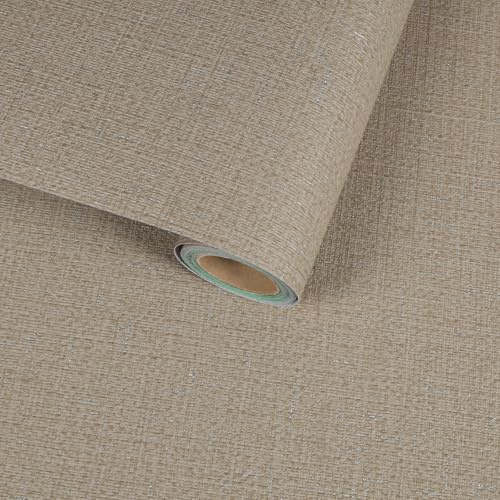VaryFloral Papier Peint Adhesif Mural Texturé en Toile Papier Adhesif pour Meuble 30cmx300cm Rouleau Adhesif pour Meuble Vintage Beige Toile de jute Stickers Muraux Revêtement Mural Armoire Commode