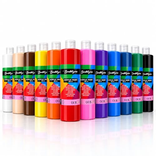 Acrylfarben Set 12 x 500ml – Leuchtende, deckende Künstlerfarben für Leinwand, Papier, Holz, Stein & Pouring – Malfarben & Bastelfarben (12 Farben)