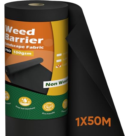 iropro Unkrautvlies Gartenvlies, 50m² Unkrautflies für Garten Unkrautfolie Wasserdurchlässig Reißfestes Unkrautgewebe Rolle Unkrautfolie,Anti Repousse,Hohe UV-Stabilisierung, 1m x 50m