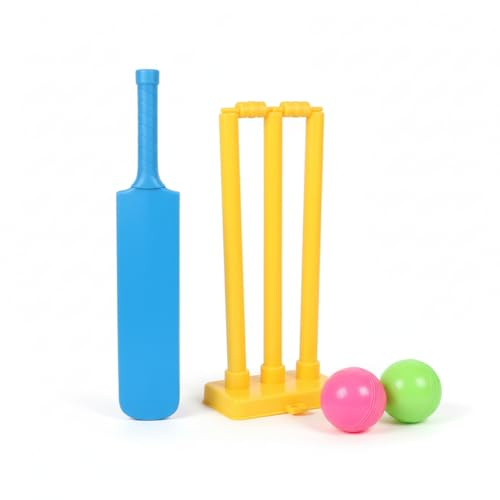 Kids Cricket Set – Plastic Cricket Bat and Ball Set for Children | Complete Garden & Indoor Cricket Game Toy | Lightweight Outdoor Sports Kit with Bat, Balls, Stumps & Base for Boys & Gir