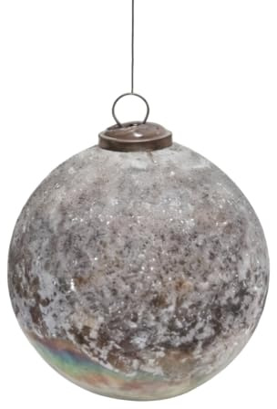 Antikas - Premium Weihnachtskugeln Grau strukturiert glitzernd - handgemacht Indien, ⌀13cm, 4er Set