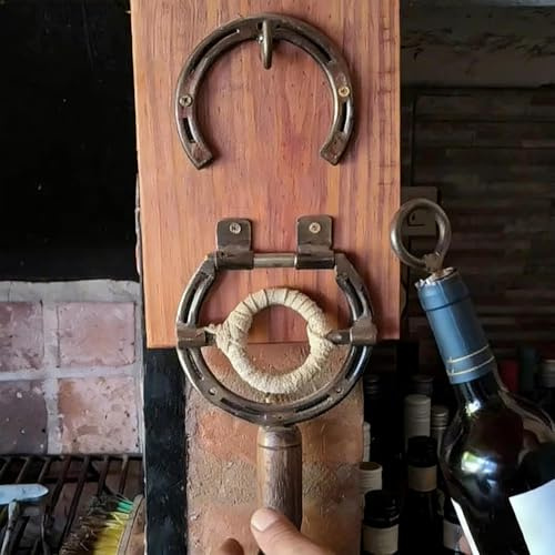 Ouvre-bouteille rustique en fer à cheval, tire-bouchon mural | Ouvre-bouteille de vin de décoration industrielle Vintage et cadeau pour les amateurs de vin de décoration murale de Bar de cuisine