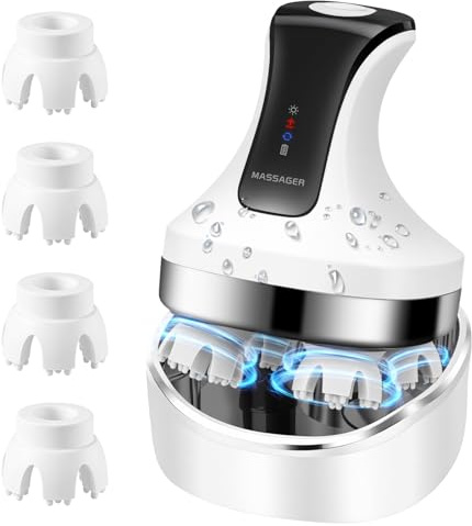 Vicloon Masseur de Tête Portable et étanche IPX7, Massage de La Tête électrique avec 8 Têtes de Massage Amovibles et 4 Modes de Massages, Masseur de Cuir Chevelu pour Chiens et Chats
