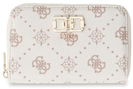 GUESS Geldbörse Emelie Logo SLG Zip Around Wallet Vanilla Logo Creme