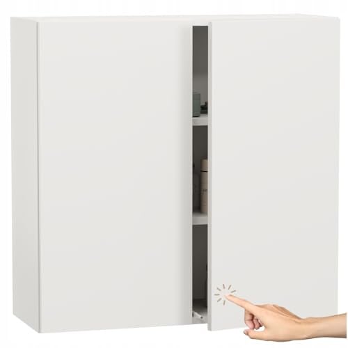 Miradu Badezimmerschrank hängend mit Push-to-Open-Fronten, Waschmaschinenschrank, badezimmerschränke, badschrank hängend, Waschbeckenunterschrank,wc Schrank, wandschrank (Weiß, 78x80x30)