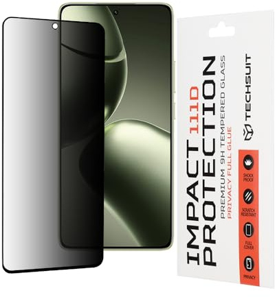 Techsuit Sichtschutzfolie für Xiaomi 14T, Xiaomi 14T Pro Gehärtetes Glas mit 9H Härte, Vollständige Abdeckung, Stoßschutz, Blickschutz Beschichtung, Anti Fingerabdruck, Blasenfrei, 111D Privacy Full G