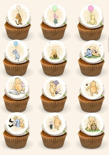 Top it Toppers Ltd Classic Winnie the Bear Edible Cupcake Toppers, 24 Precut Round Wafer Card, Baby Shower and Birthday