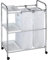 WENKO Wäschewagen Arona - Wäschekorb auf Rollen, 3 Ablagen, 2 Wäschesäcke Fassungsvermögen: 64 l, verchromtes Metall, 63 x 81 x 39 cm, Silber glänzend