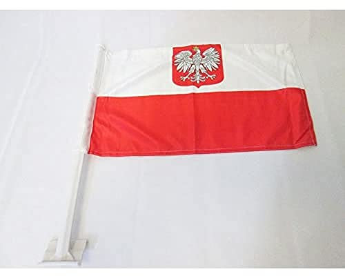 AZ FLAG - Autofahne Polen Mit Adler - 45x30 cm - Polnische Autoflagge 30 x 45 Cm - Auto Flaggen