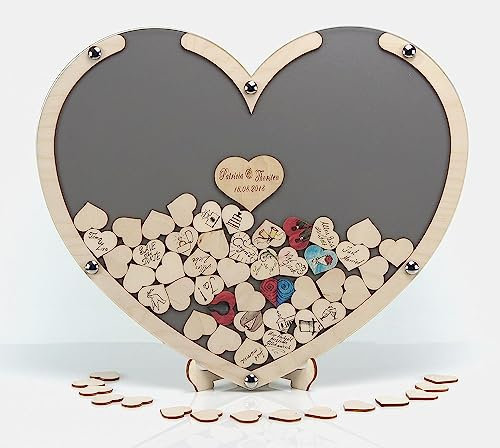 Laserano - Holzherz Grau | Gästebuch personalisiert 50x42x1,5cm | inkl. 100 Herzen zum Beschriften | Hochzeitsgästebuch mit Acrylglas | Der Hingucker Made in Germany!