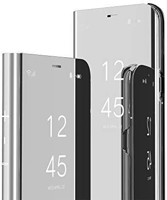 COTDINFOR Mirror Makeup Case For iPhone XR (6.1 inch Slim Clear View Standing Cover Bright Crystal Flip Folding Kickstand Protective Bumper Case for Apple iPhone XR 2018 Mirror PU Silver MX.