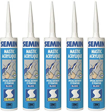 Semin A00968 Mastic Acrylique Blanc pour Combler des Fissures ou pour Réaliser des Liaisons entre différents Éléments de Maçonnerie, Intérieur/Extérieur, Cartouche de 310 ml (Lot de 5)