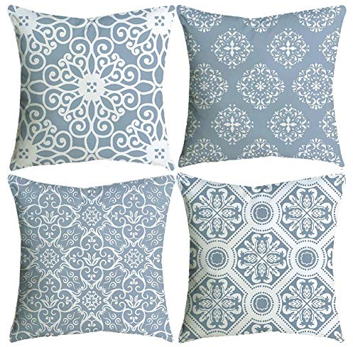BCKAKQA Kissenbezüge, grau, geometrisch, weich, Polyester, quadratisch, dekorative Überwurf-Kissenbezüge für Wohnzimmer, Sofa, Couch, Bett, Kissenbezüge, 45 x 45 cm, 4er-Set Grey Mandala