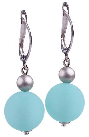 Ohrring Mara, leichte Klappbrisur mit einer Polaris- und einer metallic lackierten Acrylperle in vielen attraktiven Farben, handgefertigt von Adi-Modeschmuck in Berlin (Aqua)