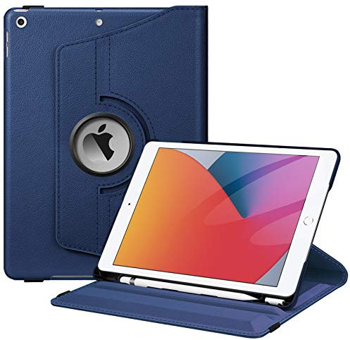 FINTIE Coque Compatible avec iPad 10.2 Pouces 9ème/8ème/7ème Génération (2021/2020/2019), Housse Rotative à 360 Degrés Etui avec Fonction de Rangement de Stylet, Bleu Marine