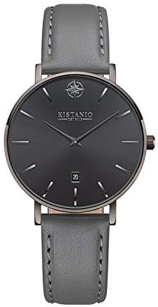 Kistanio Damenuhr Petit Gun Metal Edelstahl Saphirglas mit grauem Lederband GM-GMS-L-GR
