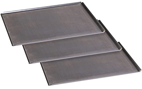 Silicon-Tech Set di Tre Teglie da Forno Forate in Alluminio 60x40 Senza Rivestimento Antiaderente Uso Professionale Foro 2 Passo 3,5