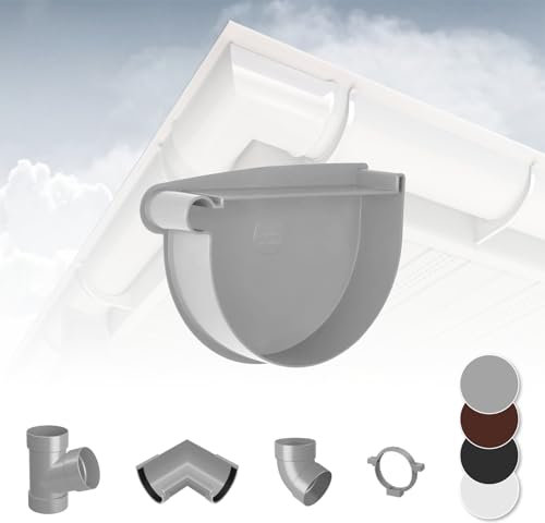 RAINWAY S Regenrinnen System (Rinnenendstück links grau) - PVC-U Kunststoff in 4 Farben, für Dachflächen < 100m² empfohlen, Endstück Endkappe