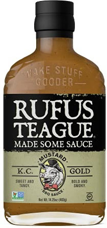 Rufus Teague Salsa BBQ KC Gold Mustard 403g – Salsa BBQ alla senape affumicata con miele e spezie – Per hamburger, costine e pulled pork – Set salse barbecue
