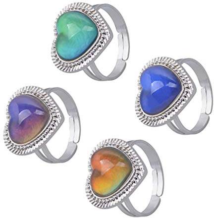 PRETYZOOM 4Pcs Bagues D'humeur pour Bague Filles Enfants Garçons en Vrac Femmes-Forme de Coeur Réglable Mode Créative Bagues D'humeur Bagues de Changement de Couleur Anneaux