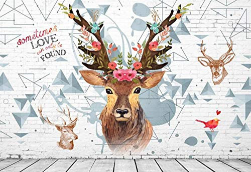 Papier Peint intissé Panoramique Personnalisé Mur De Briques Blanches, Figures Géométriques D'Élan 3D Papiers Peints Chambre Salon Tv Fond D'Écran Décoration Murales-350x256cm