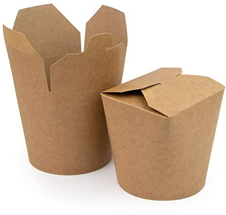 Miamex Lot de 50 boîtes marrons en carton 780ml - Récipient alimentaire jetable pour nourriture à emporter - Pasta Box pour nouilles/pâtes/plats cuisinés - Etanche - 100% recyclable