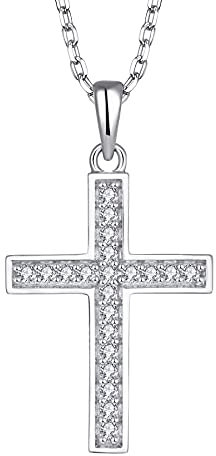 JO WISDOM Damen Kette Kreuz Silber 925,Halskette Anhänger Kruzifix mit 3A Zirkonia,Schmuck für Frauen