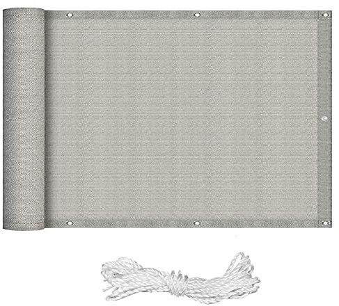 YUANBIAO Balkonverkleidung 0.9x9.5m Sonnenschutz Gewebe Netz Windschutz Seitenmarkise Schattentuch mit Kabelbinder und Kordel für Balkon Garten Pool Freien, Hellgrau