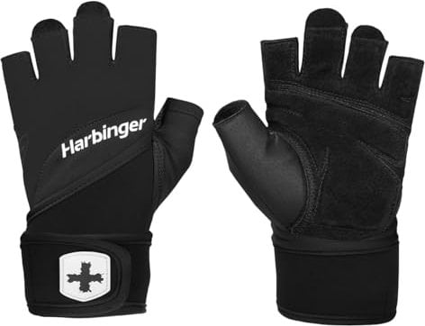 Harbinger Training Grip Wristwrap 2.0 Handschuhe - Schwere Lifting-Handschuhe mit TechGel gepolstertem Handballen, Klettverschluss, 4-Wege-Stretch, Fingerziehhilfen - Unisex, Schwarz, Mittel