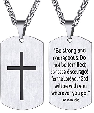 Supcare Herren Kruzifix Kette Dog tag Halskette Militär Kette Edelstahlkette Anhänger mit Gravur Erkennungsmarke Religious Cross Necklace Hundemarke Catholic Modeschmuck für Vatertag