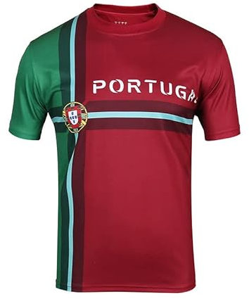 YuanDiann 2022 Katar Fußball Weltmeisterschaft T-Shirt Kurzarm Rundhals Fanshirt Trainingsshirt Stretch Casual Atmungsaktiv Sport Shirt Bedrucken Fussballtrikot Portugal XL