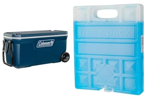 Coleman Xtreme 100QT Kühlbox mit Rollen, Thermobox mit 94L Fassungsvermögen, hochwertige PU-Vollschaumkernisolierung, kühlt bis zu 5 Tage & Campingaz Kühlelement - Freeze Pack M20, 17 x 3 x 20 cm