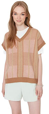 TRENDYOL Damen Jacquard Knitwear Sweater, Camelfarben, M EU