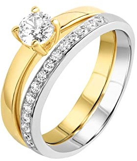 Zeeme Silber Damen Ring 925/- Sterling Silber Glänzend Zirkonia gelb 360272445